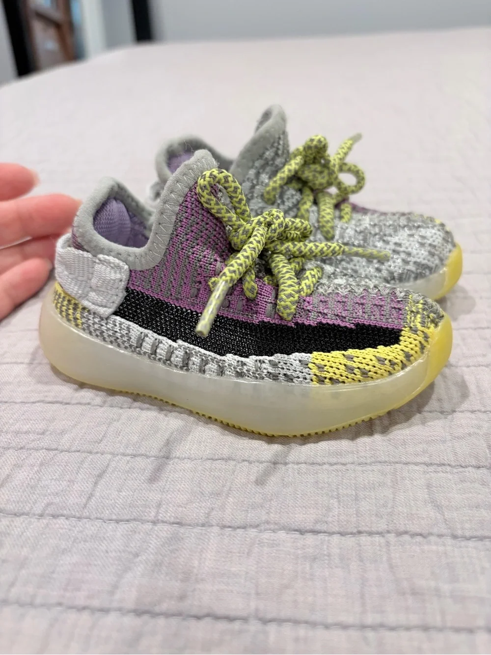Toddler Knit Athletic Shoes - Gray, Purple & Yellow size 6